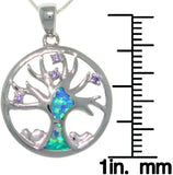Jewelry Trends Sterling Silver Created Opal and CZ Tree of Life Pendant with 18 Inch Box Chain Necklace