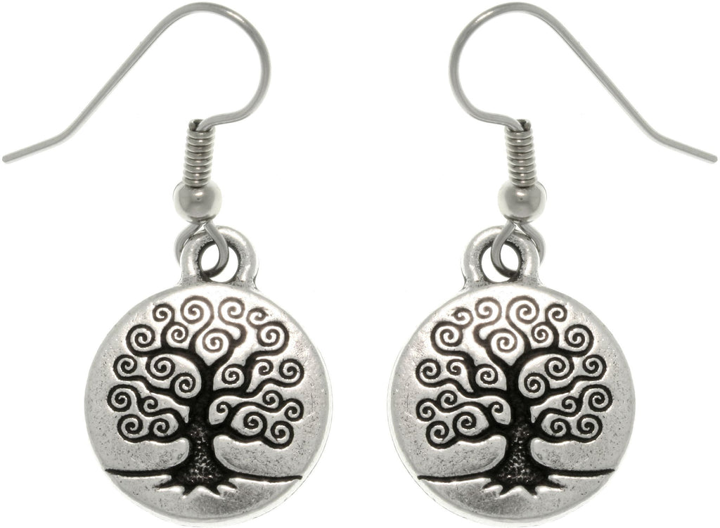 Jewelry Trends Antiqued Silver Plated Pewter Celtic Tree of Life Round Dangle Earrings