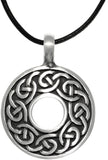 Jewelry Trends Pewter Celtic Knot Round Ring Pendant on Black Leather Necklace