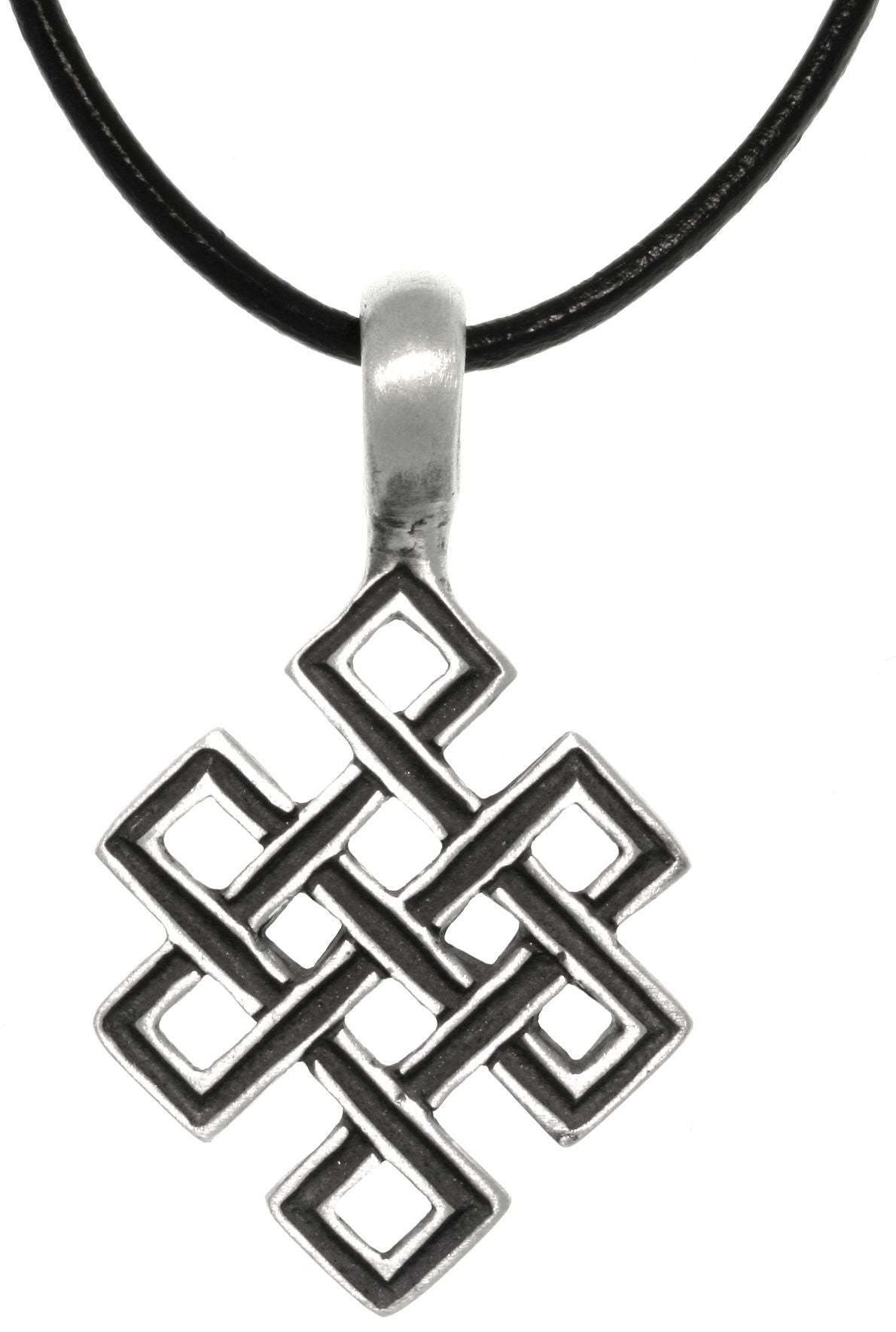 Jewelry Trends Pewter Celtic Open Square Knot Pendant on Black Leather Necklace