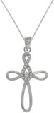 Jewelry Trends Sterling Silver Infinity Cross Pendant With Pave Cubic Zirconia Crystals on Box Chain Necklace