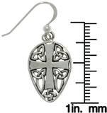 Jewelry Trends Sterling Silver Cross and Celtic Knots Shield Dangle Earrings