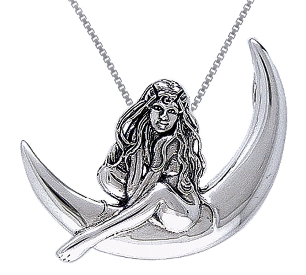 Jewelry Trends Sterling Silver Child of the Moon Fairy Pendant on 18 Inch Box Chain Necklace
