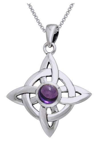 Jewelry Trends Sterling Silver with Amethyst Celtic Good Luck Quaternary Knot Pendant on 18 Inch Box Chain Necklace