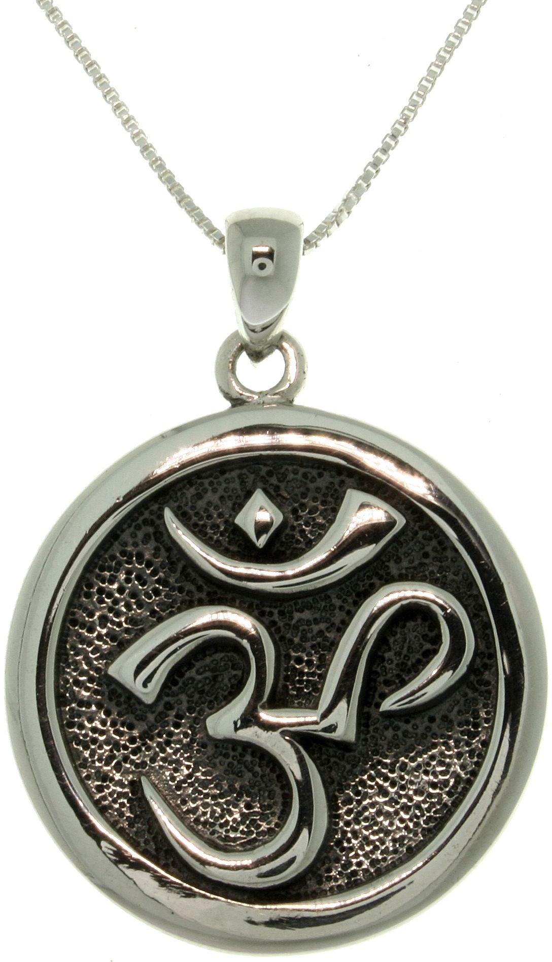 Jewelry Trends Sterling Silver Om Hindu Meditation Symbol Pendant on Box Chain Necklace