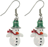 Jewelry Trends Pewter Glittery Snowman Dangle Earrings