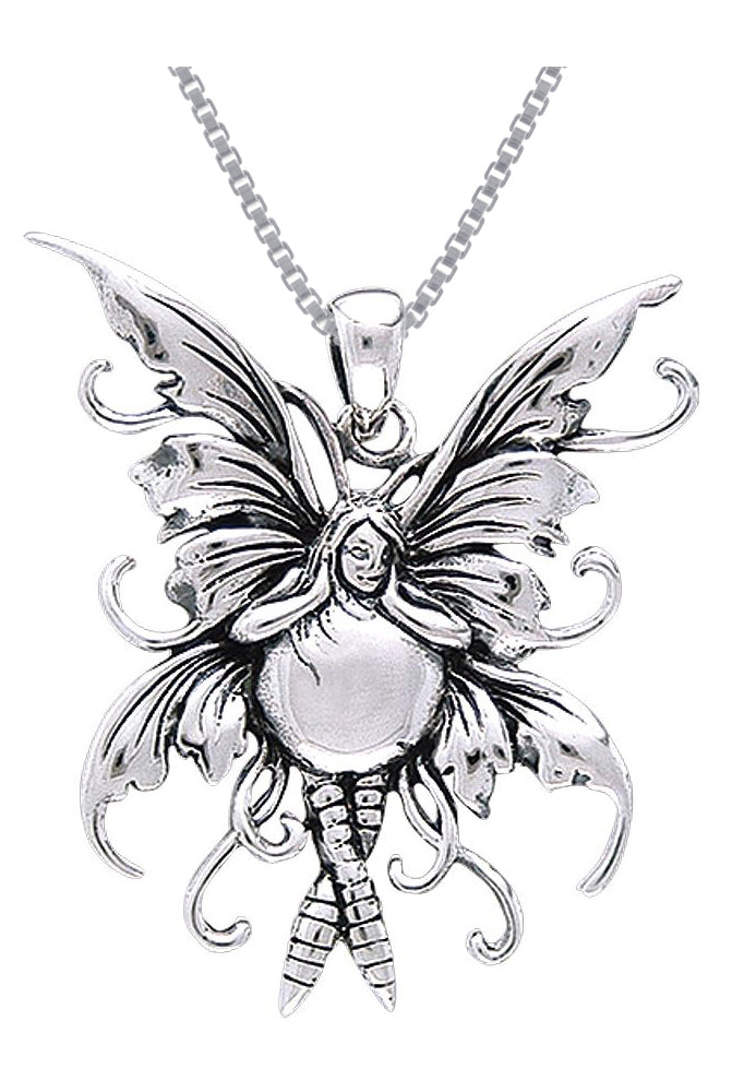 Jewelry Trends Sterling Silver Bubble Rider Fairy Pendant on 18 Inch Box Chain Necklace