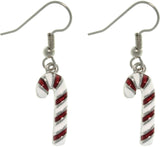 Jewelry Trends Pewter Holiday Candy Cane Dangle Earrings with Sparkling Enamel Stripes