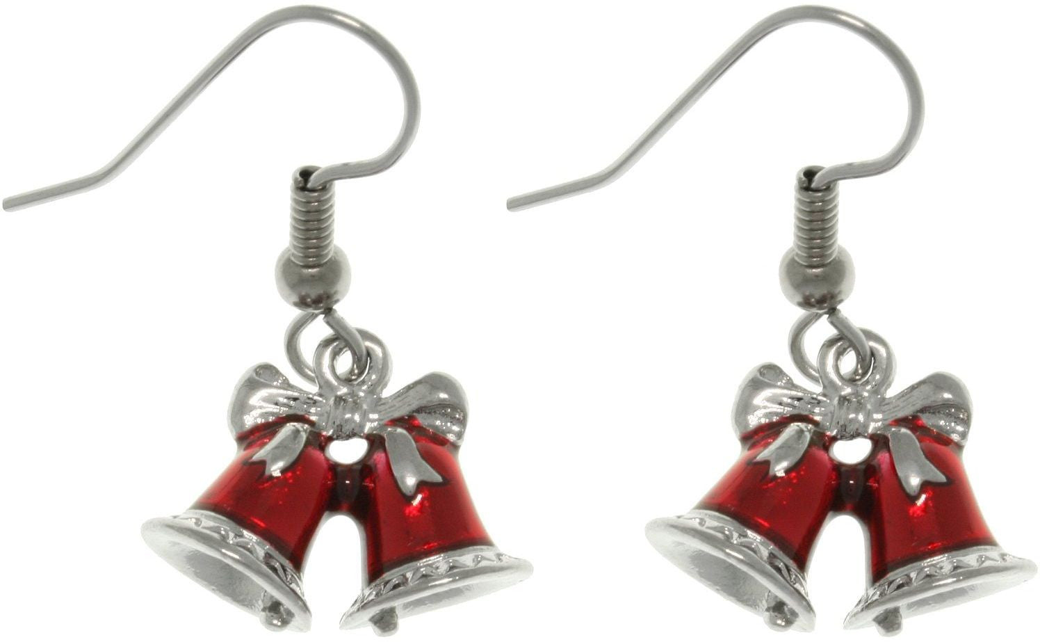 Jewelry Trends Pewter Red Holiday Bells Earrings