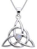 Jewelry Trends Sterling Silver and Moonstone Celtic Triquetra Pendant on 18 Inch Box Chain Necklace
