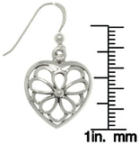 Jewelry Trends Sterling Silver Open Flower Heart Dangle Earrings
