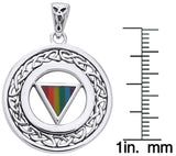 Jewelry Trends Sterling Silver Gay Pride Rainbow Triangle Celtic Knot Border Pendant on Box Chain Necklace