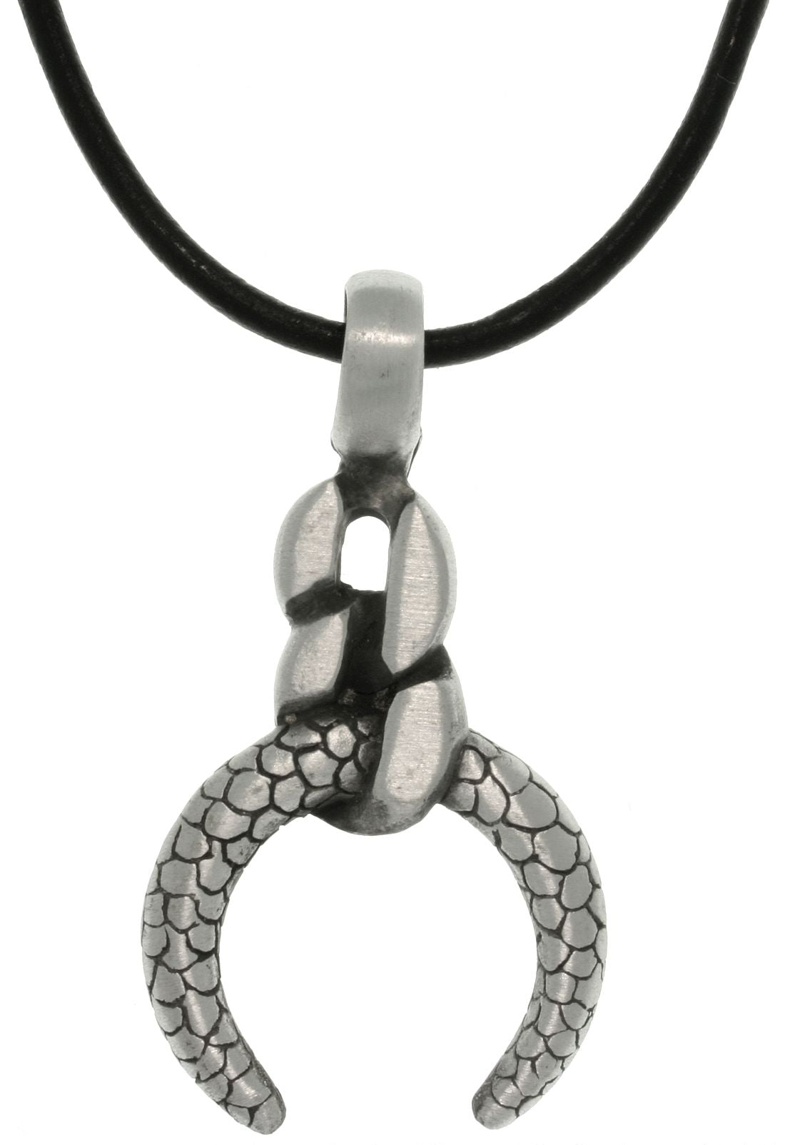 Jewelry Trends Pewter Snakeskin Textured Crescent Claw with Chain Detail Pendant on Black Leather Cord Necklace
