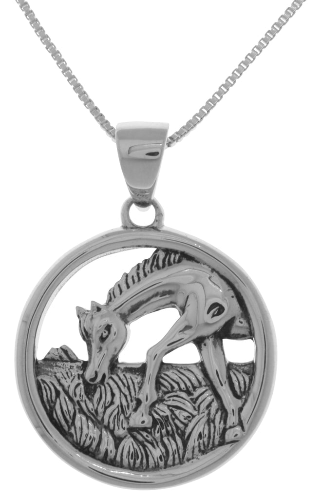 Jewelry Trends Sterling Silver Horse Grazing Scene Pendant on 18 Inch Box Chain Necklace