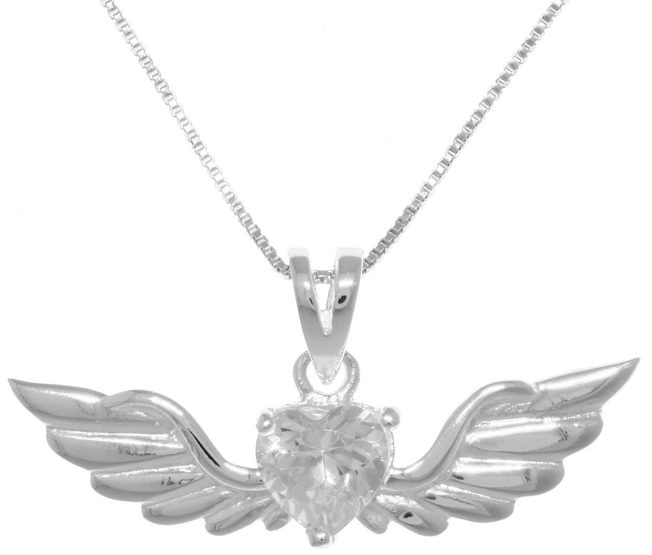 Jewelry Trends Sterling Silver Phoenix Angel Wings Heart Pendant with Clear CZ on Chain Necklace Valentines Gift