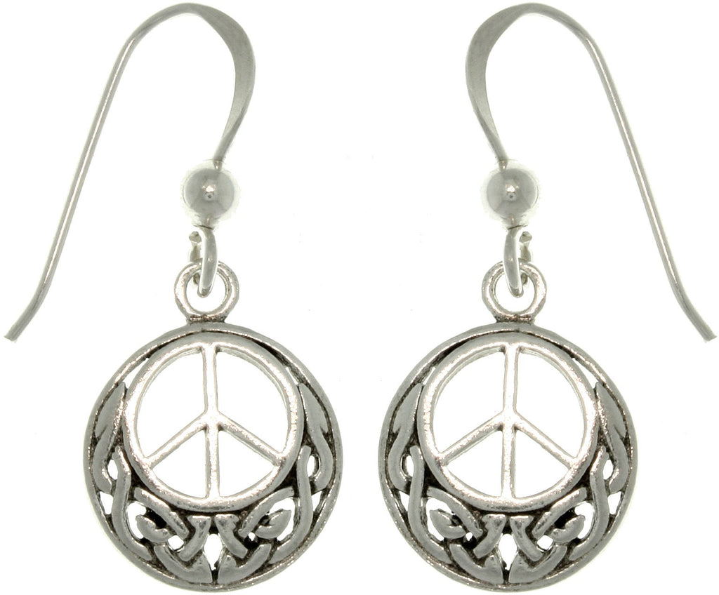 Jewelry Trends Sterling Silver Celtic Peace Sign Round Dangle Earrings