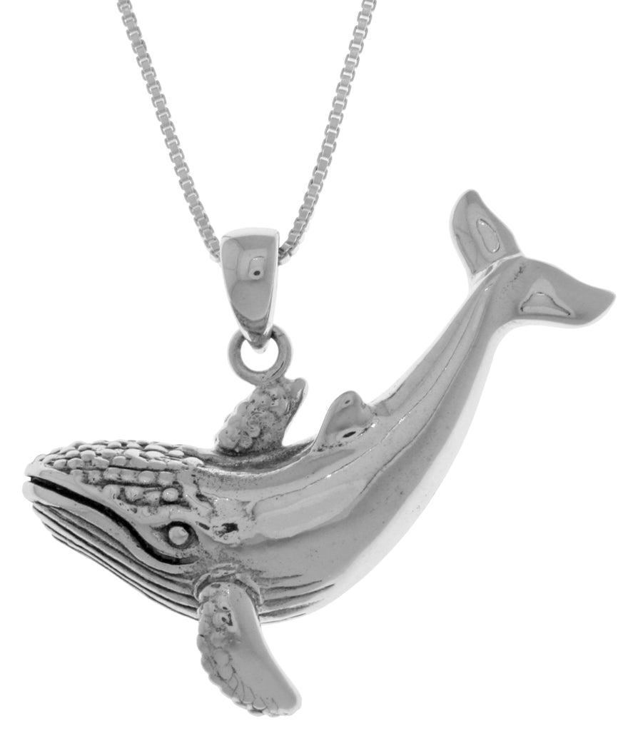 Jewelry Trends Sterling Silver Ocean Whale Pendant on 18 Inch Box Chain Necklace