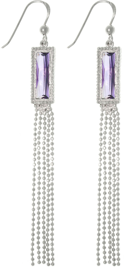 Jewelry Trends Sterling Silver Purple CZ Tassel Earrings