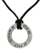 Jewelry Trends Sterling Silver Live It, Dream It, Do It Ring Pendant with Black Cord Necklace