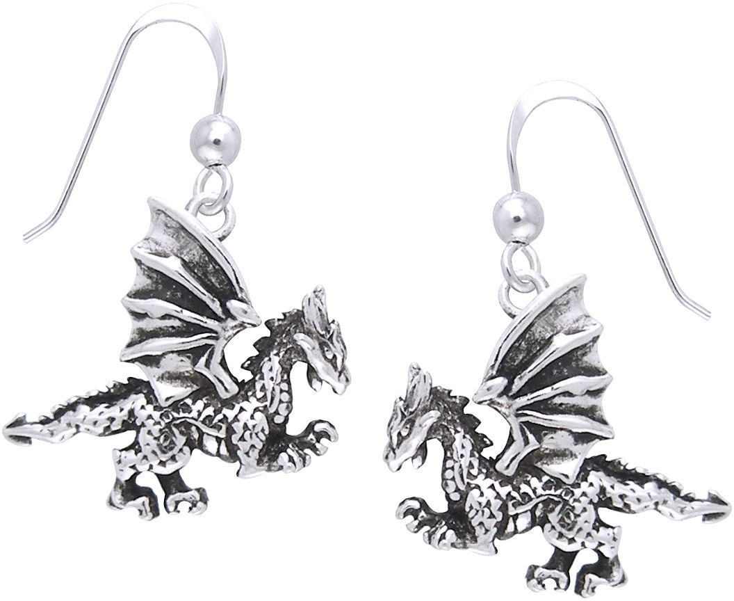 Jewelry Trends Sterling Silver Fierce Clawing Dragon Dangle Earrings