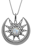 Jewelry Trends Sterling Silver Celtic Star Sun and Crescent Moon Pendant with Moonstone on 18 Inch Chain Necklace