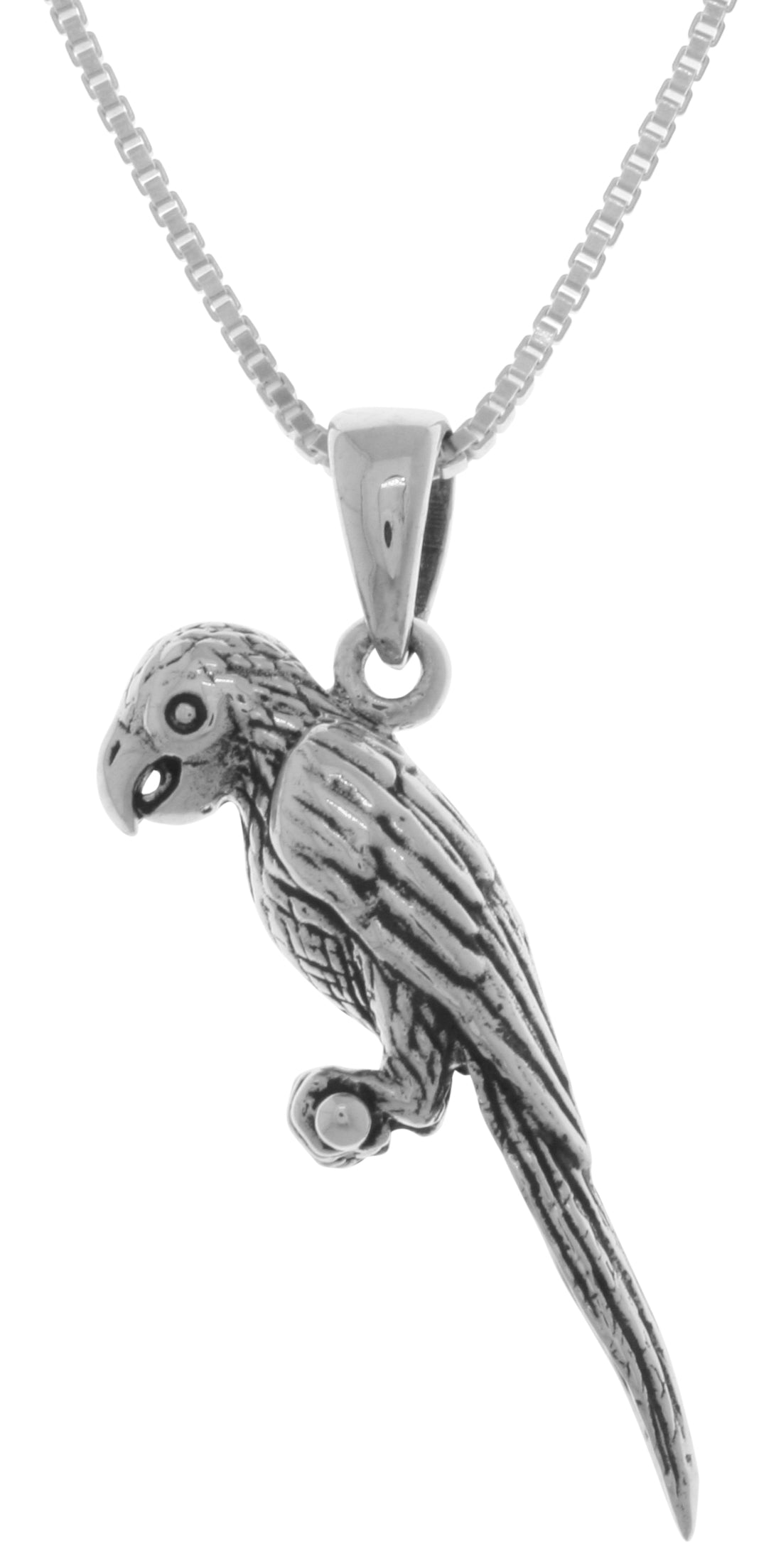 Jewelry Trends Sterling Silver Pet Parrot Bird Pendant on 18 Inch Box Chain Necklace
