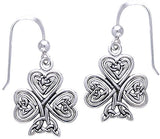Jewelry Trends Sterling Silver Celtic Claddagh Clover Shamrock of Faith Dangle Earrings