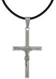Jewelry Trends Stainless Steel Jesus on Cross Crucifix Pendant on Black Leather Necklace