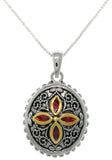 Jewelry Trends Sterling Silver Bali Red CZ Cross Medallion Pendant with 18 Inch Box Chain Necklace