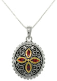 Jewelry Trends Sterling Silver Bali Red CZ Cross Medallion Pendant with 18 Inch Box Chain Necklace