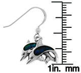 Jewelry Trends Sterling Silver Twin Dolphin Love Dangle Earrings with Paua Shell Accents