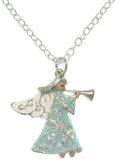 Jewelry Trends Pewter Angel with Trumpet Enameled Charm with 18 Inch Chain Necklace