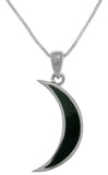 Jewelry Trends Sterling Silver Dark Crescent Moon Pendant with Black Onyx on 18 Inch Box Chain Necklace