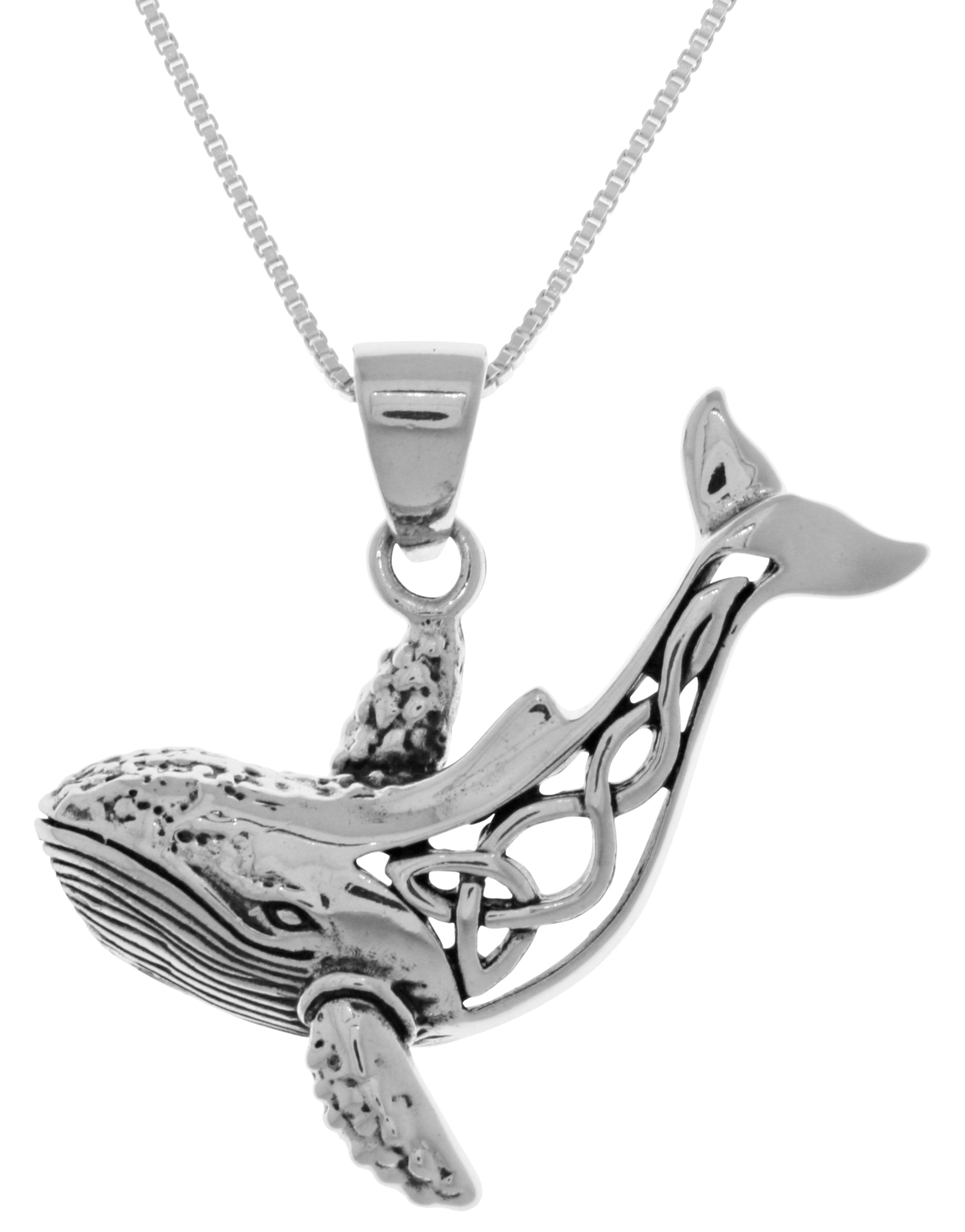 Jewelry Trends Sterling Silver Celtic Whale Pendant on 18 Inch Box Chain Necklace