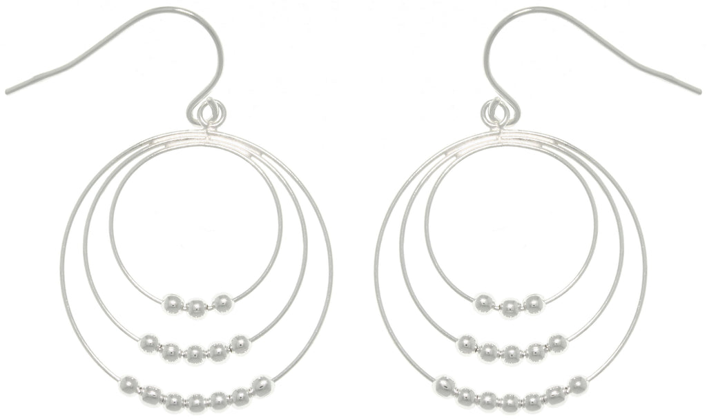 Jewelry Trends Sterling Silver Graduated Hoop and Bead Dangle Earrings