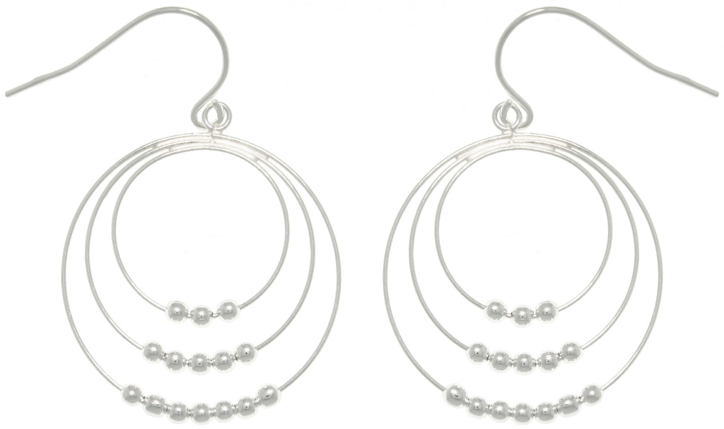 Jewelry Trends Sterling Silver Graduated Hoop and Bead Dangle Earrings