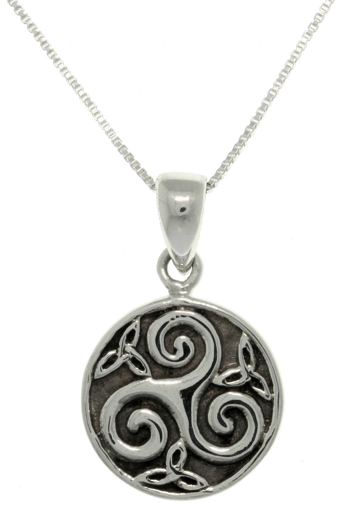 Jewelry Trends Sterling Silver Celtic Trinity Spiral Pendant on Box Chain Necklace