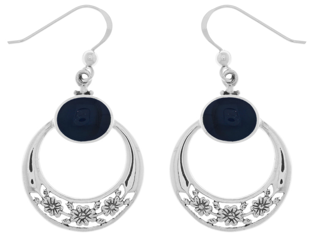Jewelry Trends Sterling Silver Flower Hoop Dangle Earrings with Paua Shell