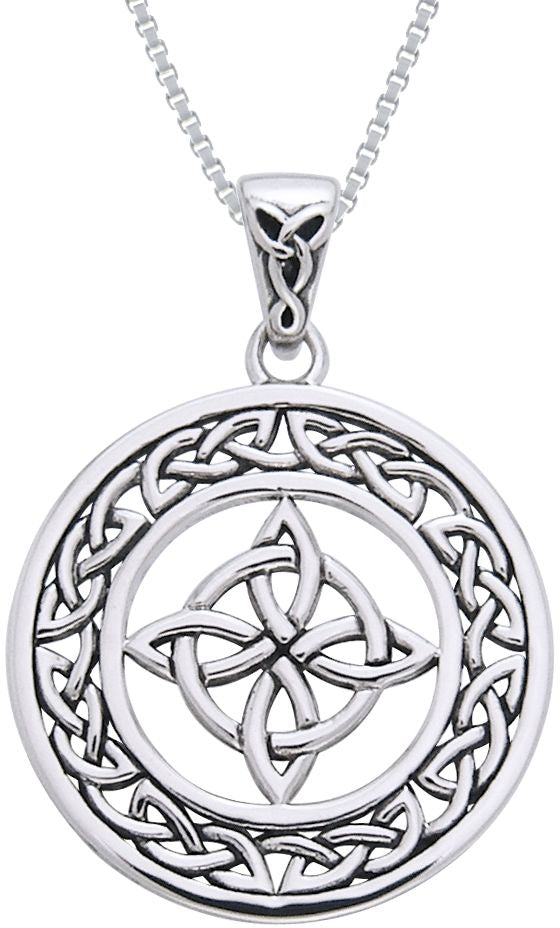 Jewelry Trends Sterling Silver Celtic Good Luck Knot Round Pendant on 18" Box Chain Necklace