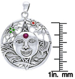 Jewelry Trends Sterling Silver Summer Sun Face Celtic Mediallion Pendant with Colored Stones on 18 Inch Box Chain Necklace