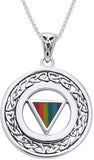 Jewelry Trends Sterling Silver Gay Pride Rainbow Triangle Celtic Knot Border Pendant on Box Chain Necklace