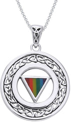 Jewelry Trends Sterling Silver Gay Pride Rainbow Triangle Celtic Knot Border Pendant on Box Chain Necklace