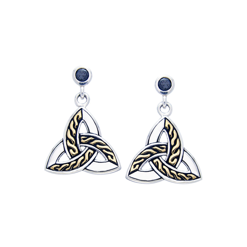 Jewelry Trends Sterling Silver and Gold Plated with Black CZ Celtic Trinity Knot Dangle Earrings