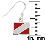 Jewelry Trends Sterling Silver Scuba Diver Down Flag Red Enameled Dangle Earrings