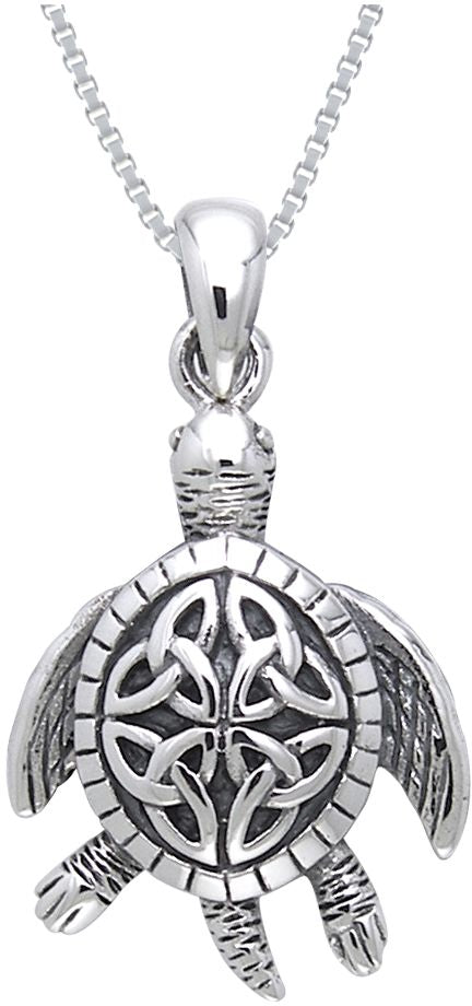 Jewelry Trends Sterling Silver Celtic Turtle Trinity Knot Pendant with 18 Inch Box Chain Necklace