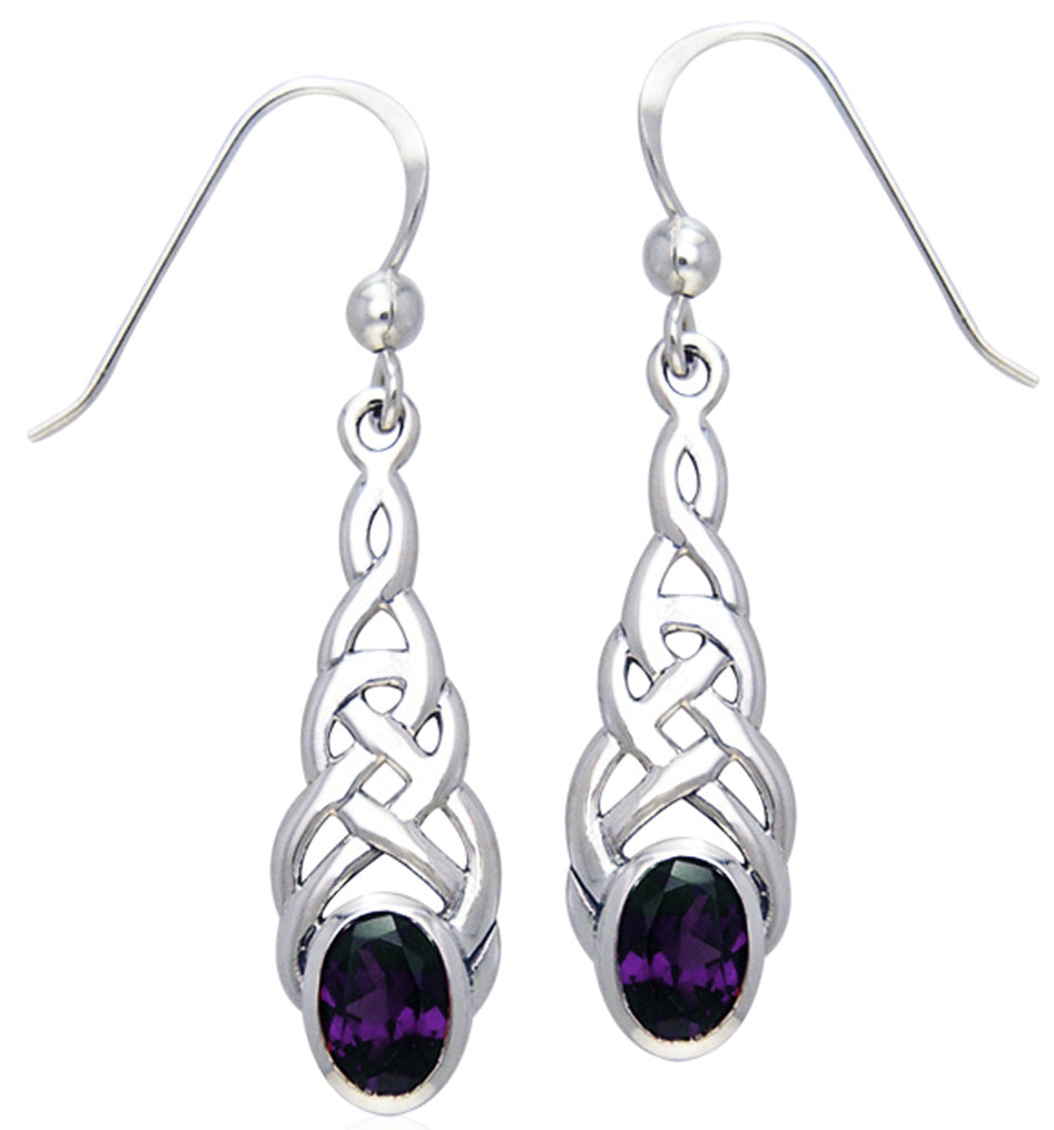 Jewelry Trends Sterling Silver Celtic Linear Knot Work Elegant Dangle Earrings with Amethyst