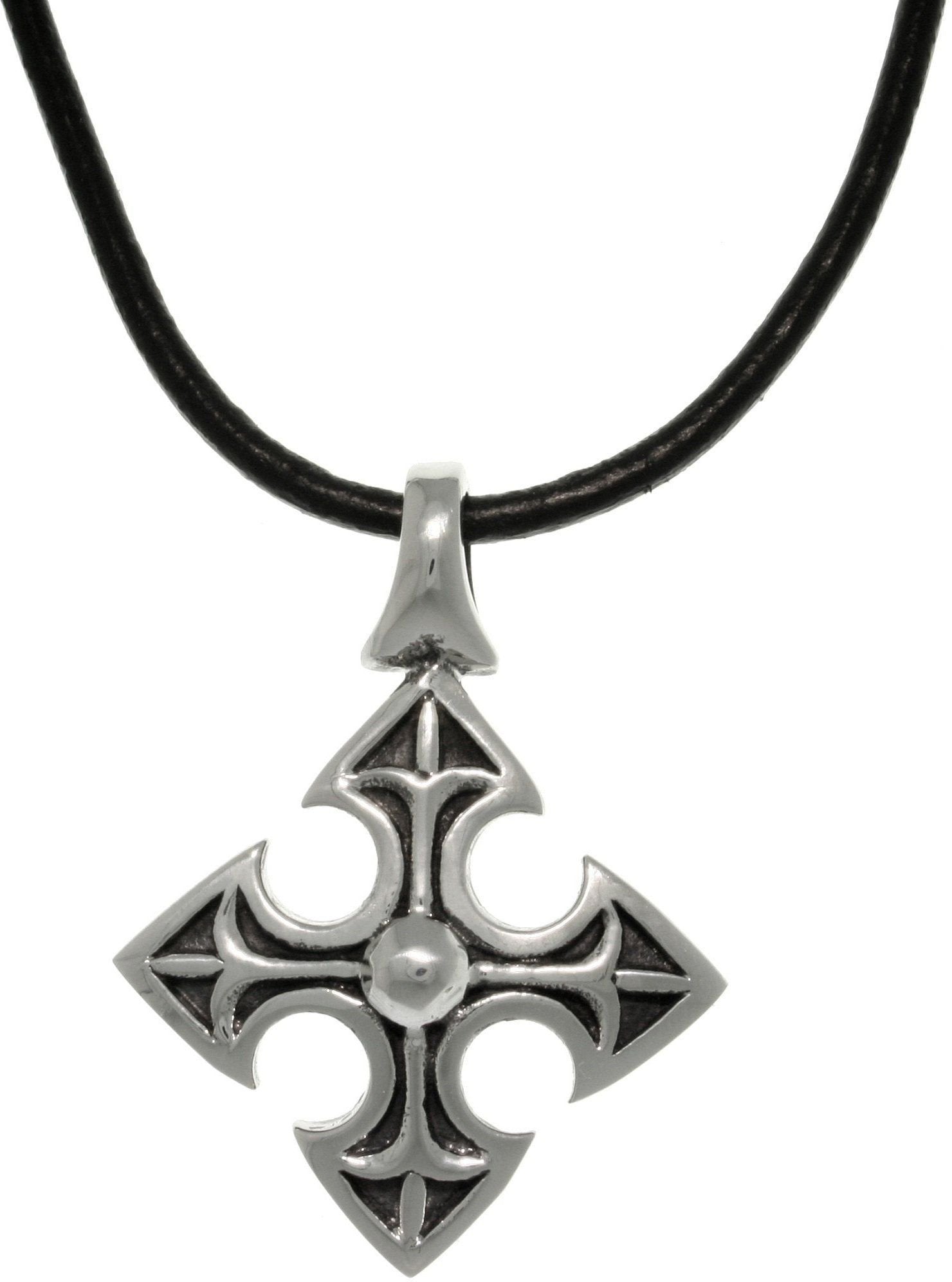 Jewelry Trends 316L Stainless Steel Medieval Cross Pendant with 18 Inch Black Leather Cord Necklace