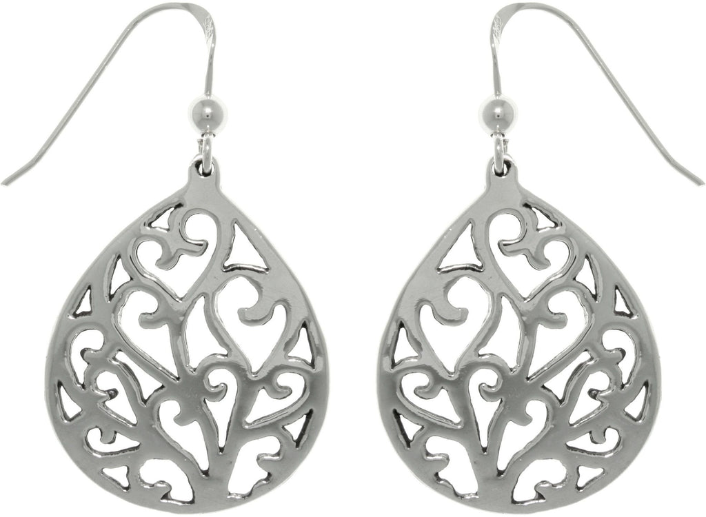 Jewelry Trends Sterling Silver Heart Vine Teardrop Dangle Earrings