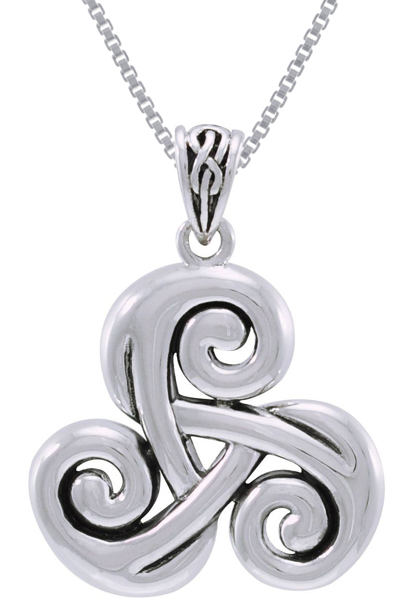 Sterling Silver Triskelion Necklace, Celtic Spiral Necklace