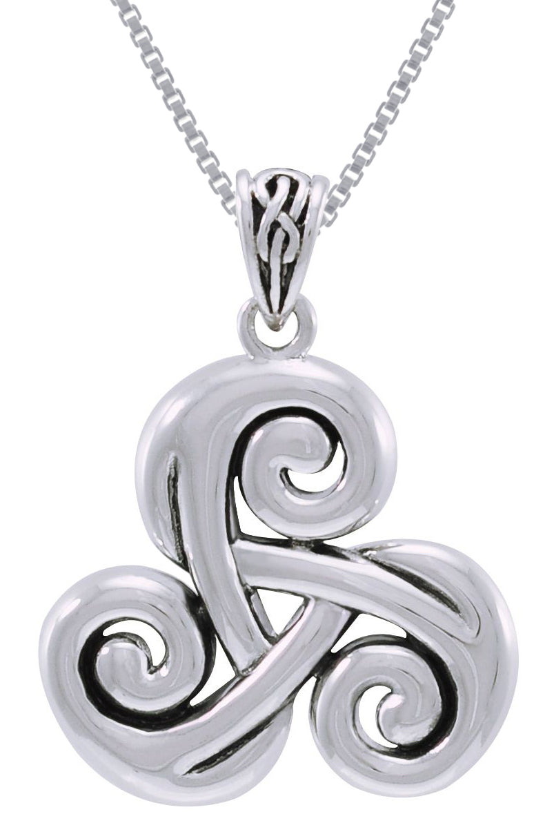 Jewelry Trends Sterling Silver Celtic Spiral Triskele Trinity Knot Pendant on 18 Inch Box Chain Necklace
